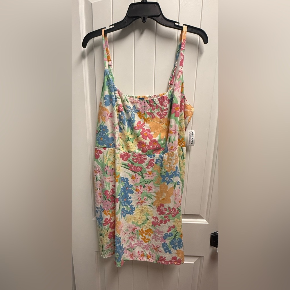 Old Navy Dress Linen blend Women's Sz XL Petite Colorful Floral Sleeveless NWT